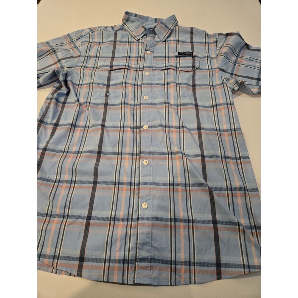 Columbia PFG Lightweight Blue Plaid Vented Fishing Shirt Sz M Short Sleeve